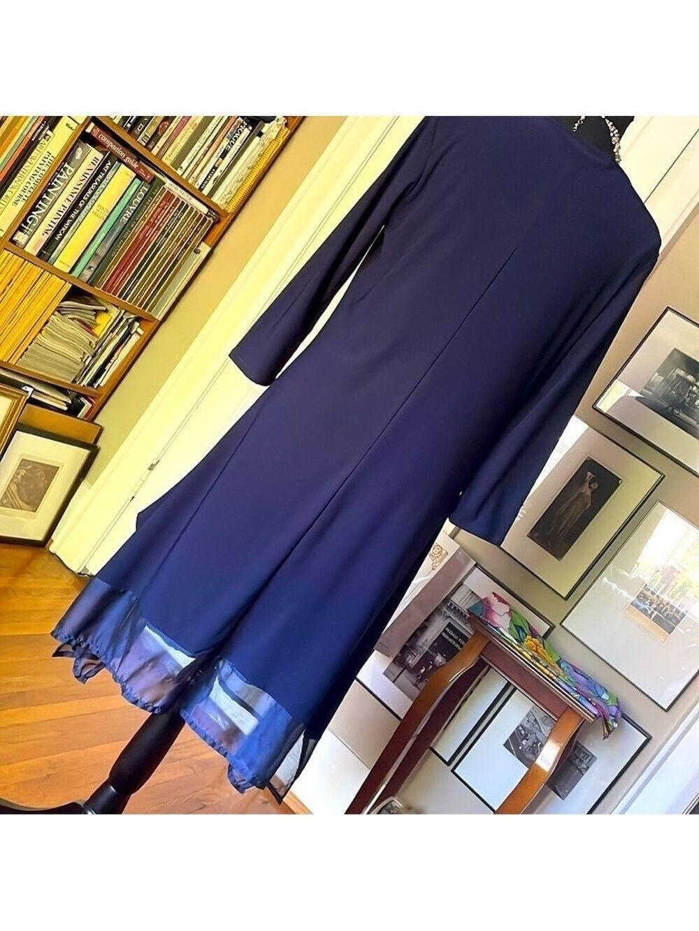 RARE Deep Blue Dress with Transparent Hem w/Stole from Legendary 🇨🇦 Designer! - Picture 8 of 13